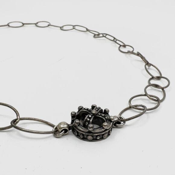 Vintage 925 Sterling Silver Coronation Crown Clasp Wide Link Chain Necklace - Picture 3 of 6